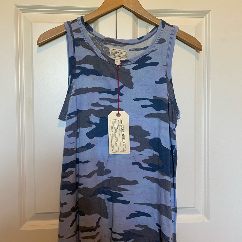 Current|Elliott Size 0 Blue Camouflage Tank Top